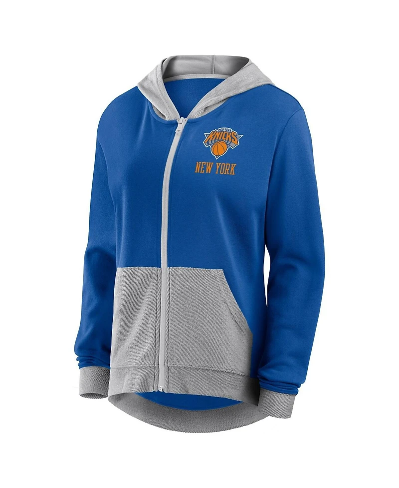 Logo Athletic Women's Blue New York Knicks Hit It French Terry Full-Zip Hoodie