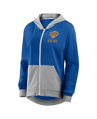 Logo Athletic Women's Blue New York Knicks Hit It French Terry Full-Zip Hoodie