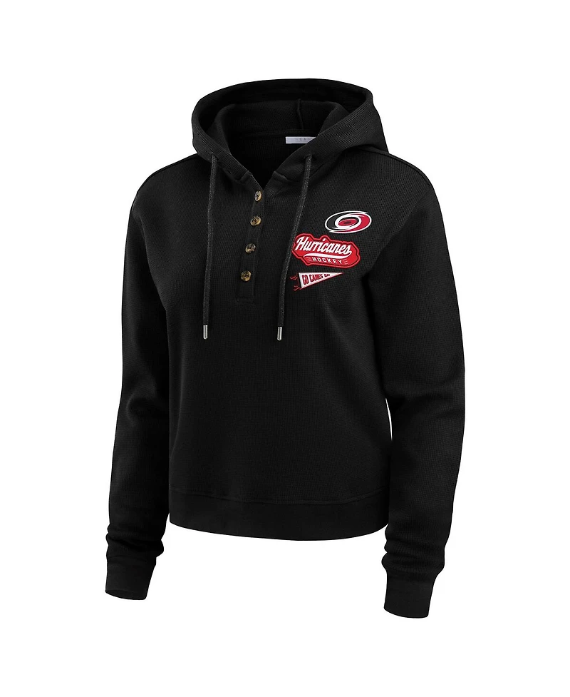 Wear by Erin Andrews Women's Black Carolina Hurricanes Waffle-Knit Pullover Hoodie