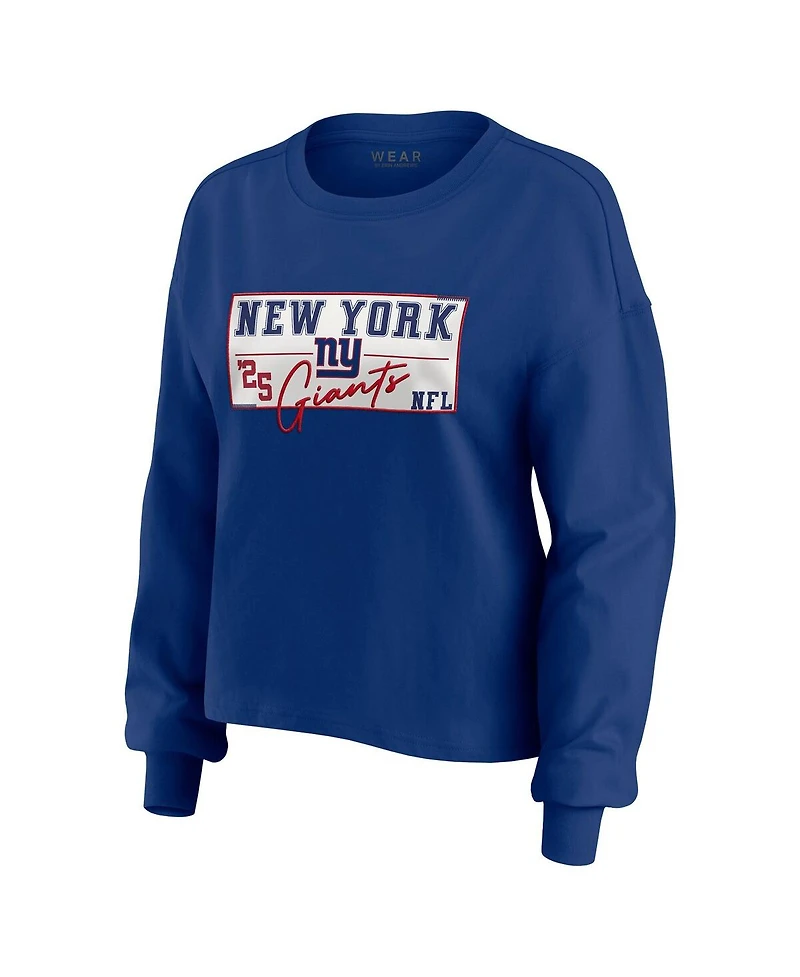 Wear by Erin Andrews Women's 2-Piece Royal New York Giants Heavy Rugby Jersey Long Sleeve T-Shirt and Shorts Lounge Set