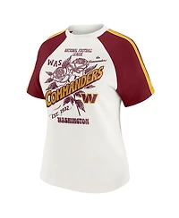 Wear by Erin Andrews Women's White Washington Commanders Sleeve Stripe Distressed Raglan T-Shirt