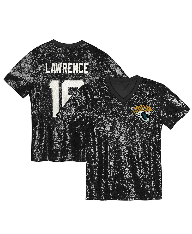 Outerstuff Big Girls Trevor Lawrence Black Jacksonville Jaguars Sequin V-Neck Fashion Jersey