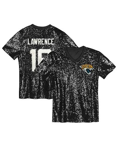 Outerstuff Big Girls Trevor Lawrence Black Jacksonville Jaguars Sequin V-Neck Fashion Jersey