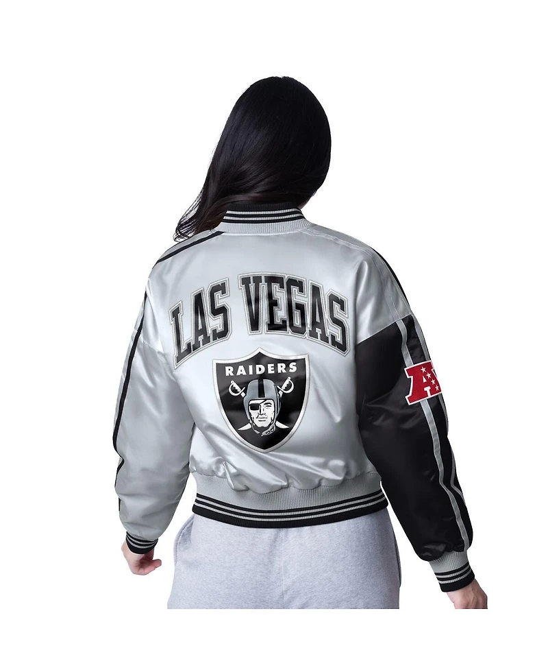 Starter Women's Silver/Black Las Vegas Raiders Cropped Full-Snap Jacket