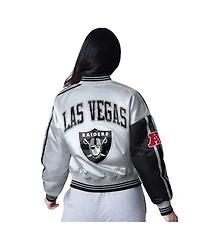 Starter Women's Silver/Black Las Vegas Raiders Cropped Full-Snap Jacket