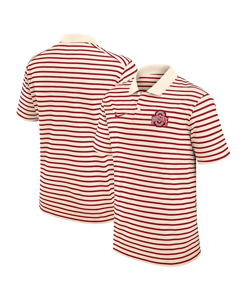 Nike Men's Cream/Scarlet Ohio State Buckeyes Solid Foundation Striped Performance Polo Shirt