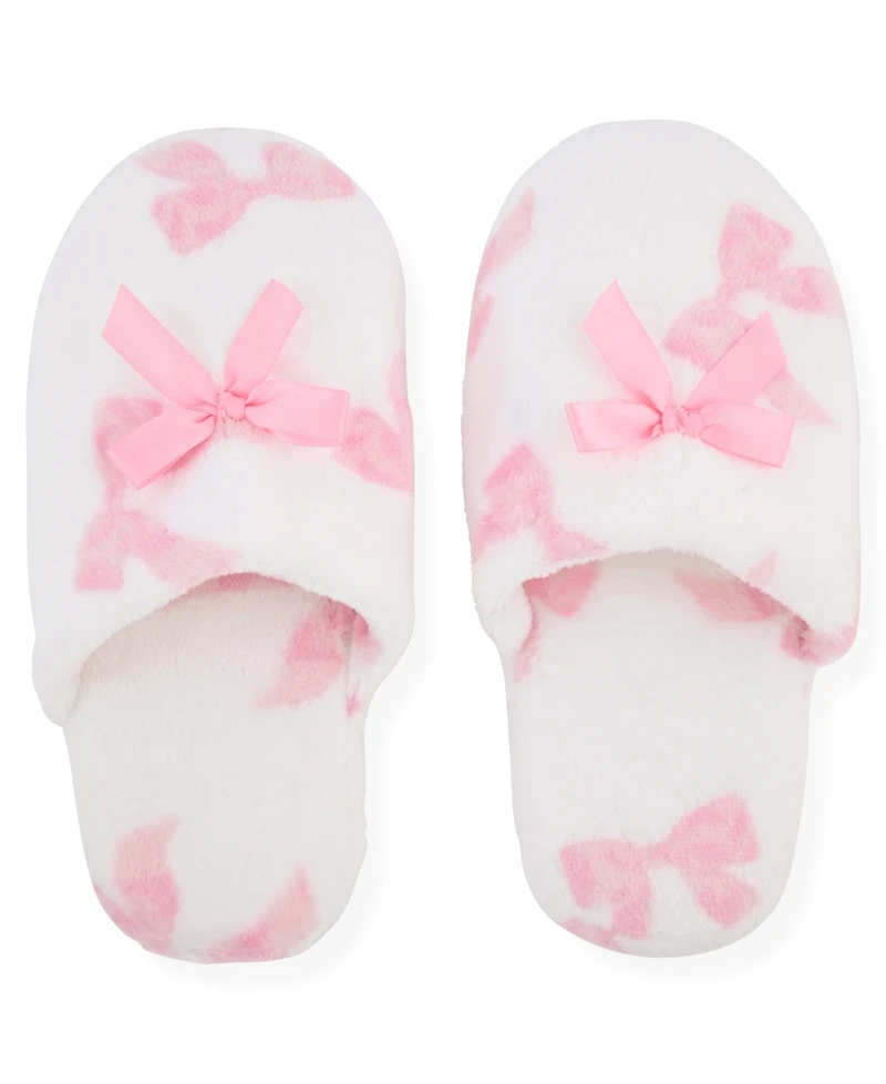 Max & Olivia Little and Big Girls 2-Piece Bow Print Flannel Robe With Slippers Set