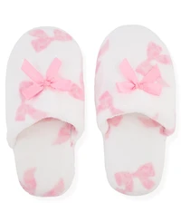 Max & Olivia Little and Big Girls 2-Piece Bow Print Flannel Robe With Slippers Set