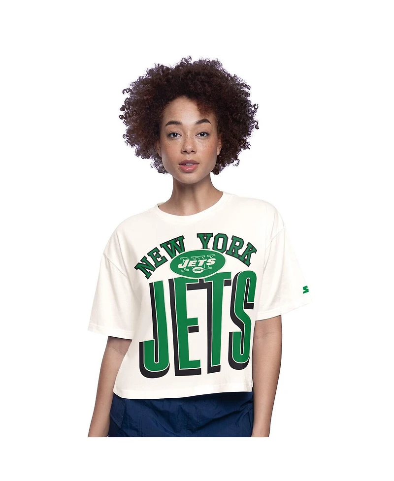 Starter Women's White New York Jets Throwback Play the Ball Boxy Cropped T-Shirt