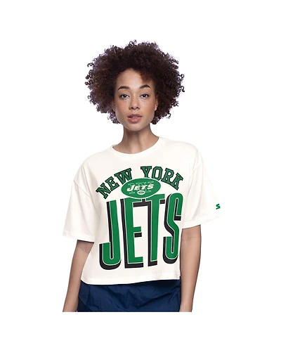 Starter Women's White New York Jets Throwback Play the Ball Boxy Cropped T-Shirt