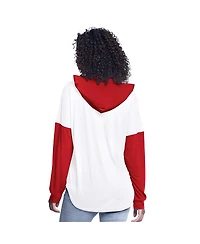 G-iii 4Her by Carl Banks Women's White/Red Nascar Bench Player Oversized Long Sleeve Hoodie V-Neck T-Shirt