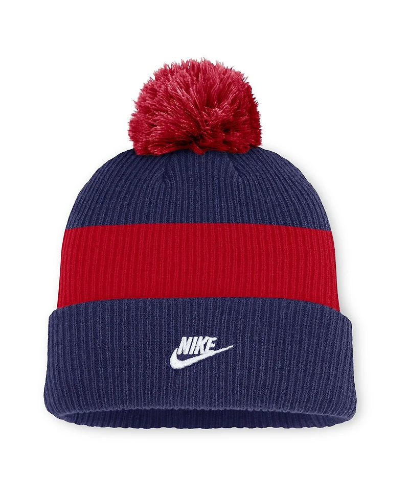 Nike Men's Blue/Red Atlanta Braves Cooperstown Collection Peak Standard Cuffed with Pom Knit Hat