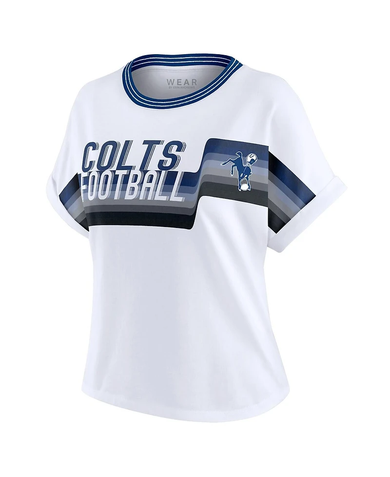Wear by Erin Andrews Women's White Indianapolis Colts Cropped Center Stripe Dolman T-Shirt