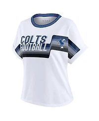 Wear by Erin Andrews Women's White Indianapolis Colts Cropped Center Stripe Dolman T-Shirt