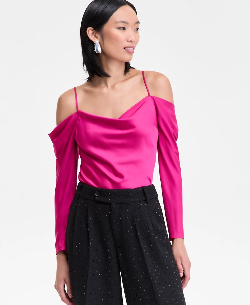 I.n.c. International Concepts Women's Cold-Shoulder Draped Blouse, Macy's Exclusive