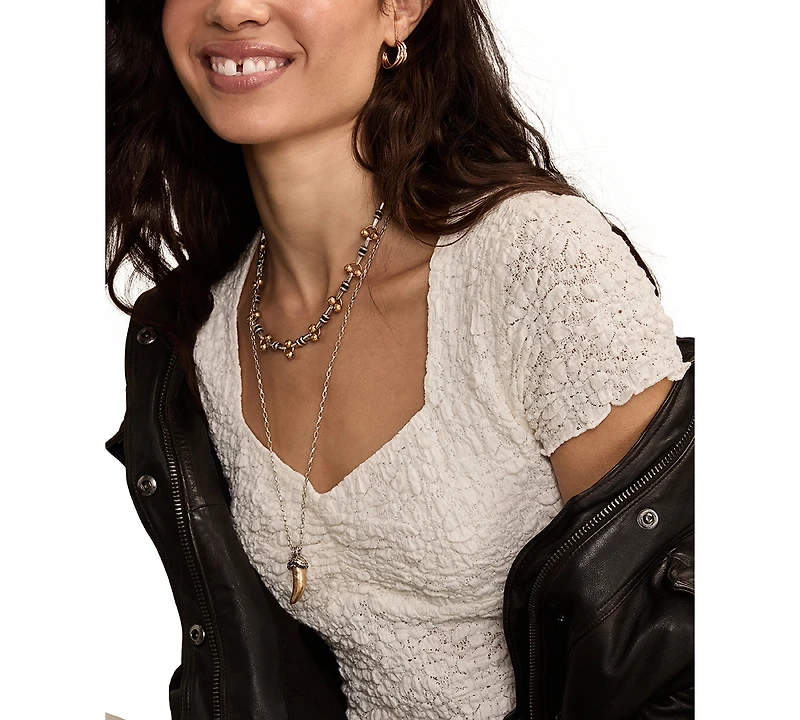 Lucky Brand Women's Textured Sweetheart Neck Babydoll Top