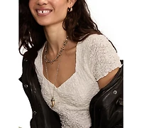 Lucky Brand Women's Textured Sweetheart Neck Babydoll Top