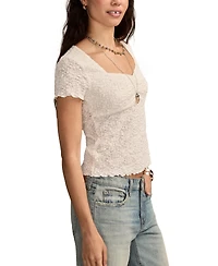 Lucky Brand Women's Textured Sweetheart Neck Babydoll Top