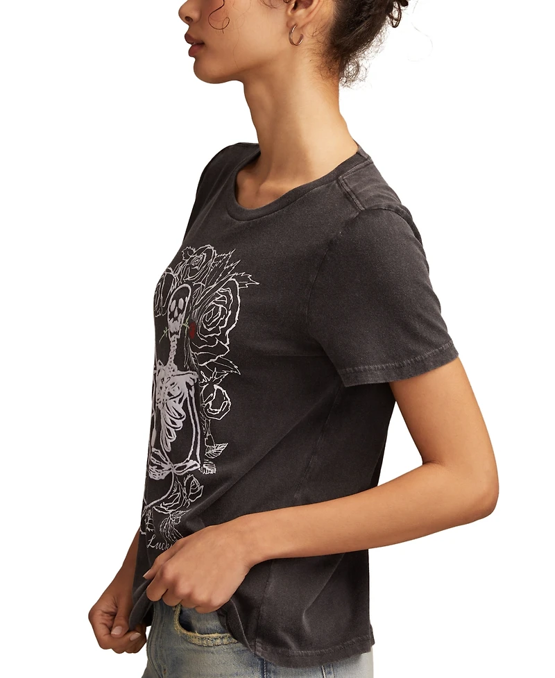 Lucky Brand Women's Guitar Skull Classic Crew Neck T-shirt