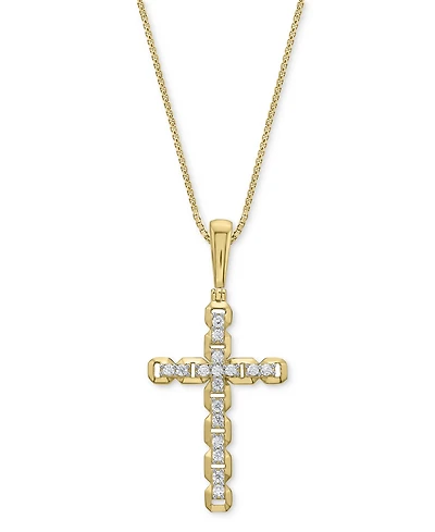 Men's Diamond Openwork Cross 22" Pendant Necklace (1/2 ct. t.w.) in 14k Gold-Plated Sterling Silver