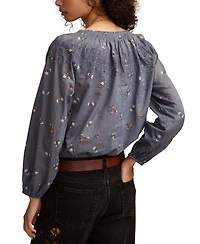 Lucky Brand Women's Embroidered Smocked Peasant Top
