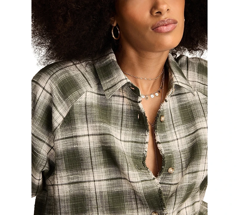 Lucky Brand Women's Tunic Plaid Button Down Shirt