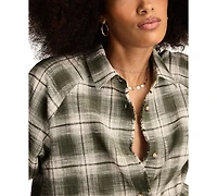 Lucky Brand Women's Tunic Plaid Button Down Shirt