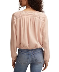 Lucky Brand Women's Long Sleeve Pintuck Bubble Top