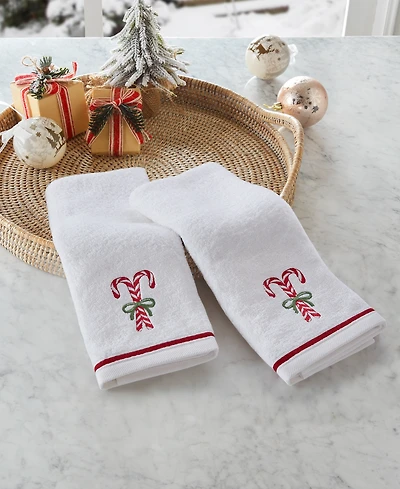 Decor Studio Holiday Candy Canes Turkish Cotton 2-Pc. Hand Towel Set, 16" x 28"