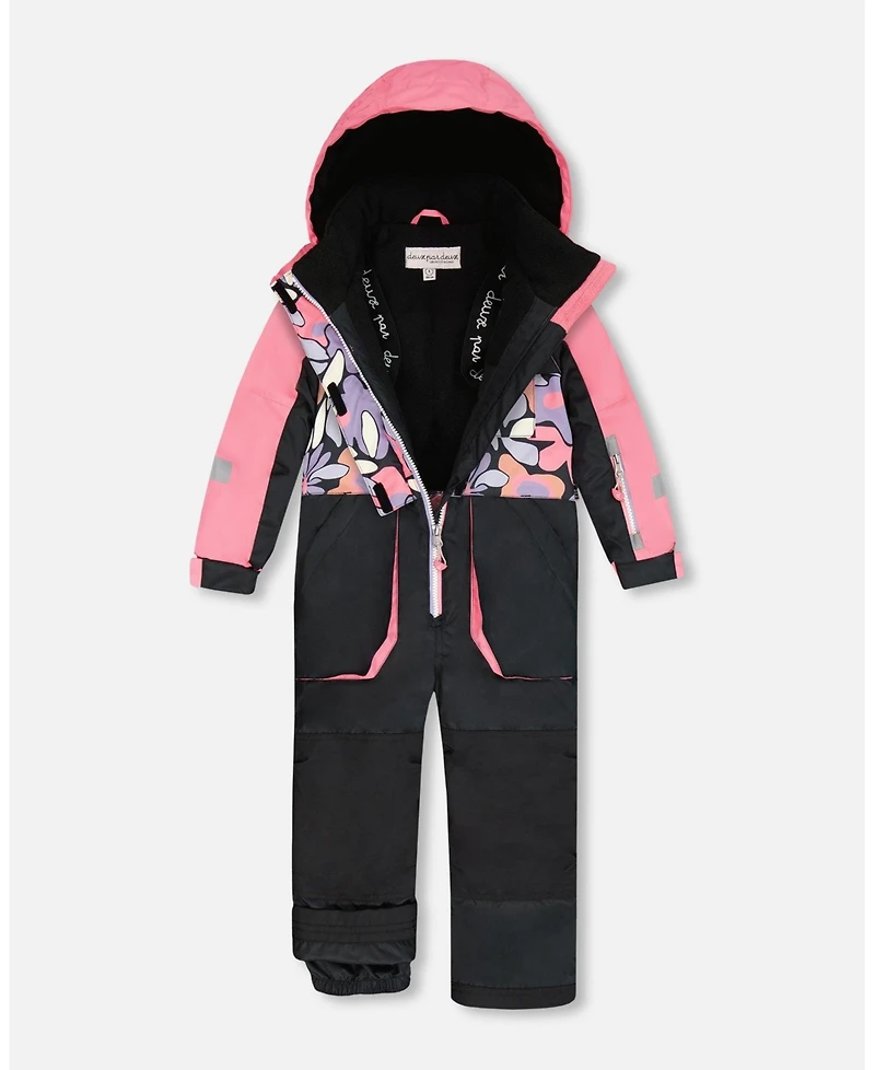 Deux par Girl One-Piece Play Snowsuit Black Retro Flower Print
