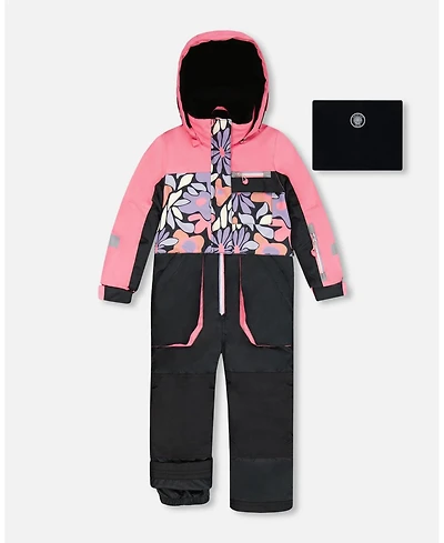Deux par Girl One-Piece Play Snowsuit Black Retro Flower Print