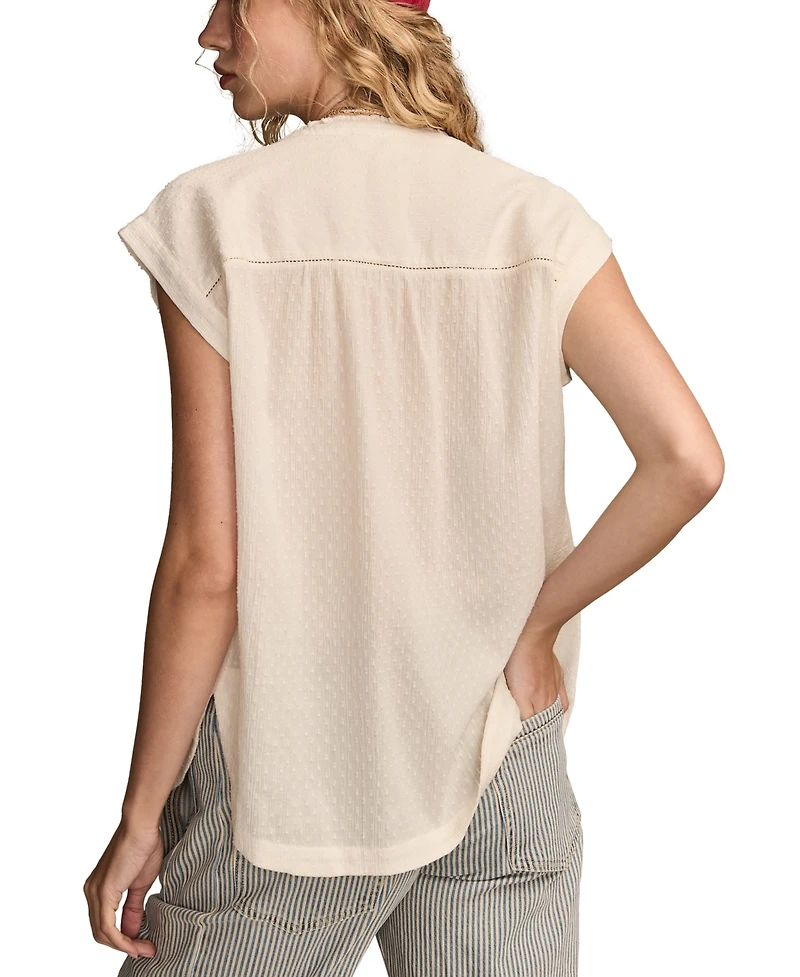 Lucky Brand Women's Dolman Ruffle Button Down Top