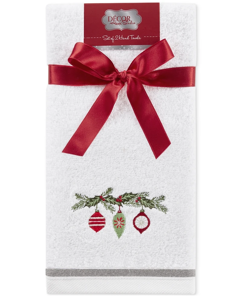 Decor Studio Holiday Ornaments Turkish Cotton 2-Pc. Hand Towel Set, 16" x 28"