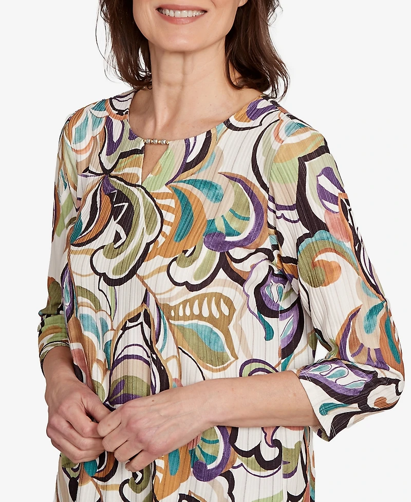 Alfred Dunner Women's Classic Abstract Scroll Split Neck Top