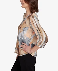 Alfred Dunner Women's Classic Spliced Floral Stripe Top