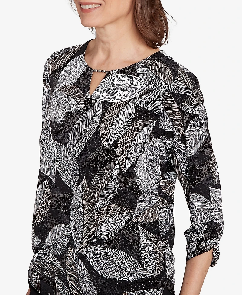 Alfred Dunner Women's Classic Puff Print Leaf Top