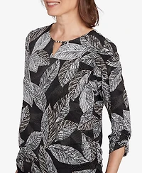 Alfred Dunner Women's Classic Puff Print Leaf Top