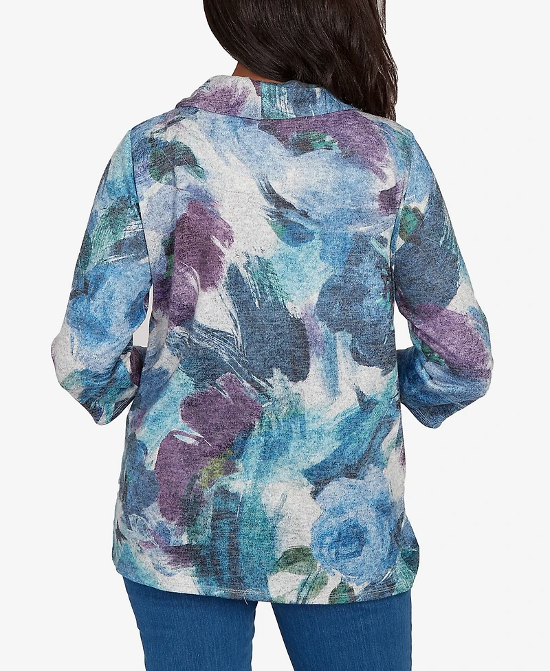 Alfred Dunner Women's Classic Floral Brushstroke Mock Neck Top