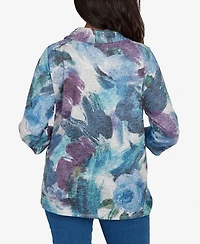 Alfred Dunner Women's Classic Floral Brushstroke Mock Neck Top