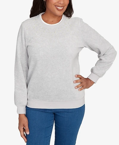 Alfred Dunner Women's Classic Embellished Crew Neck Anti-Pill Top