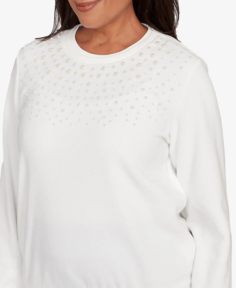 Alfred Dunner Women's Classic Embellished Crew Neck Anti-Pill Top