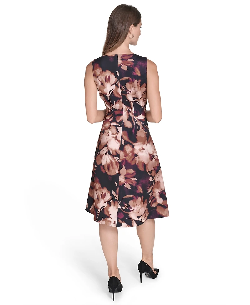 Halston Women's Printed Tucked Scuba Dress