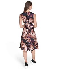 Halston Women's Printed Tucked Scuba Dress