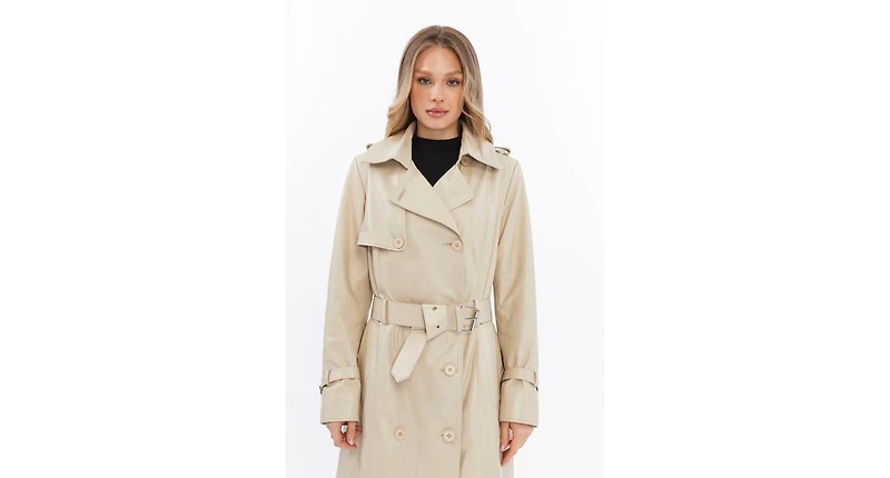 Furniq Uk Women's Genuine Leather Trench Coat, Beige