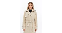 Furniq Uk Women's Genuine Leather Trench Coat, Beige