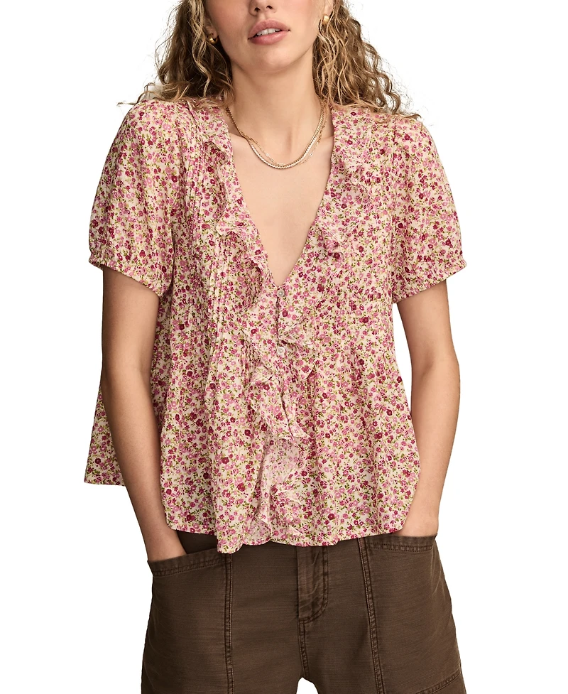 Lucky Brand Women's Printed Pintuck Blouse