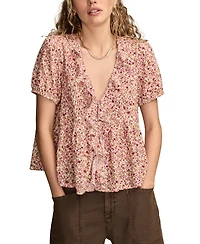 Lucky Brand Women's Printed Pintuck Blouse