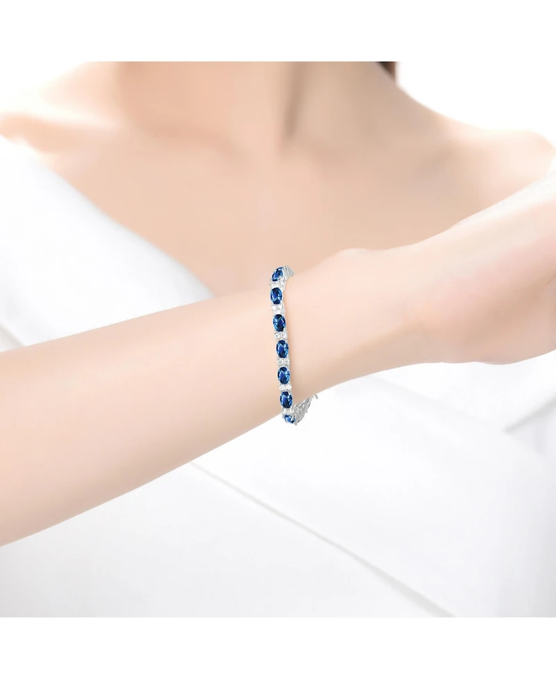 Sterling Silver with Colored Cubic Zirconia Tennis Bracelet White Gold Plated, 14K or 18K Rose Plated