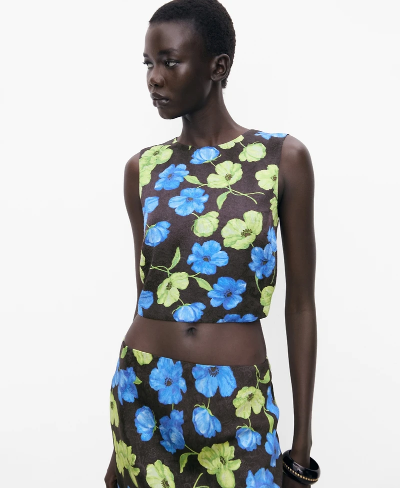 Mango Women's Open-Back Floral Blouse