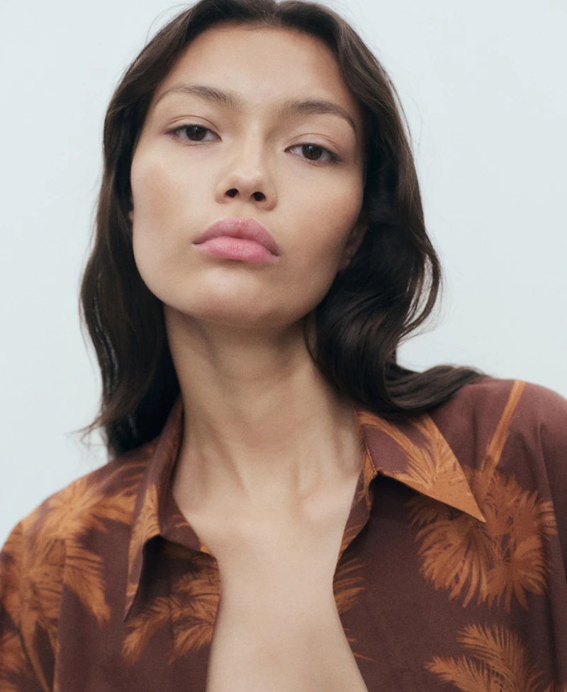 Mango Women's Palm Print Cotton Shirt